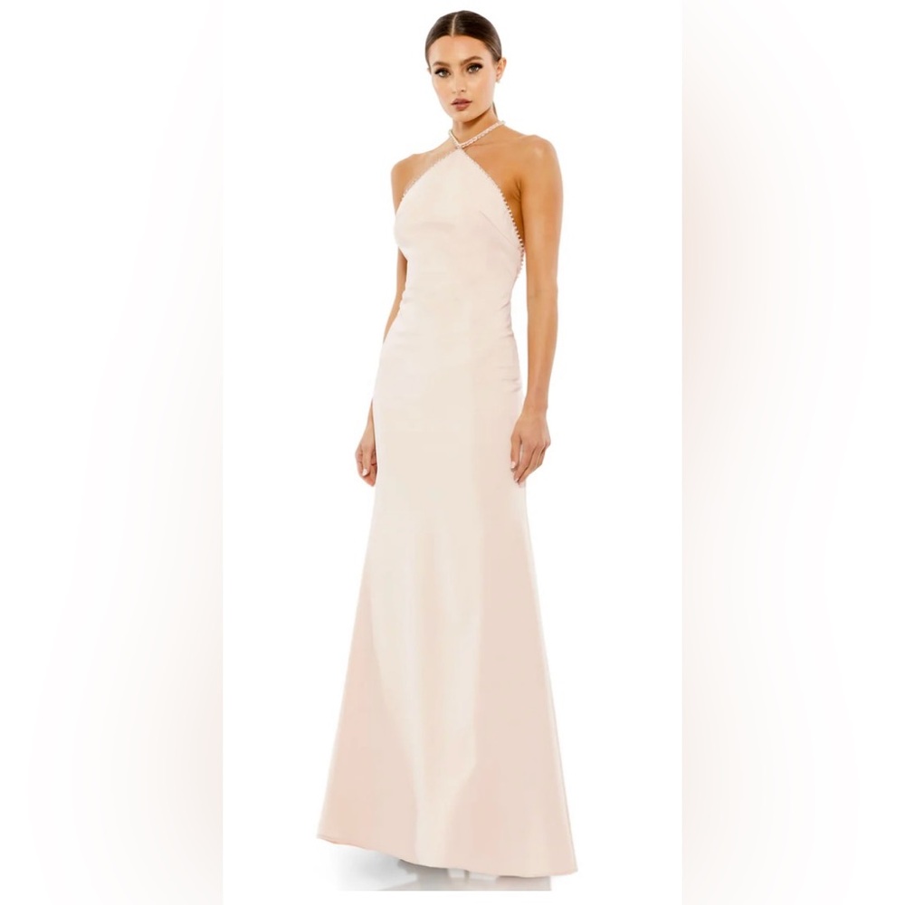 Ieena for Mac Duggal Rhinestone Halter Column Gown